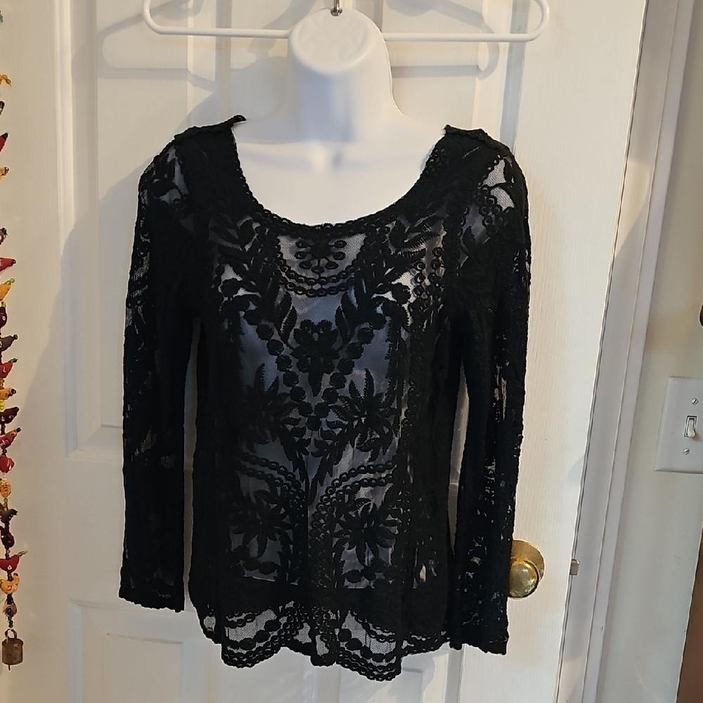 EXPRESS Sheer Black Lace Blouse